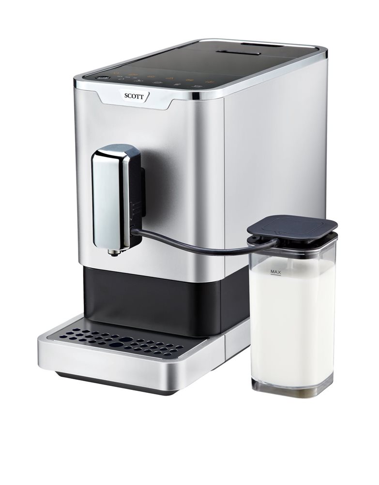 Macchina caffè espresso e macina grani con serbatoio latte integrato - Tom  Press
