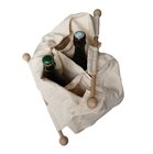 Borsa porta-bottiglie in cotone con maniglie in legno prodotta in Francia (6 spazi)